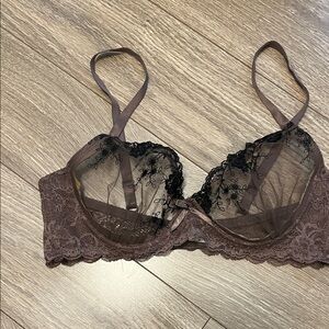 Elegant Lace Embroidered Bra - mauve and black sheer with lace